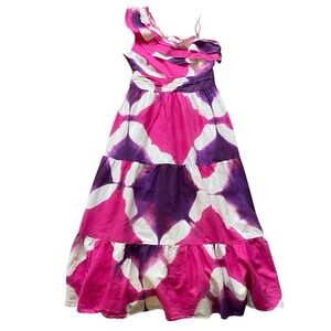 Busayo Collective Tie Dye One Shoulder Maxi Dress L  Tiered Ruffled Party Summer